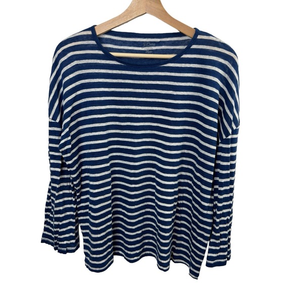 J. Crew Tops - J.Crew 100% Linen Tee Blue Striped 3/4 Sleeve Shirt Blouse women Size XS Top